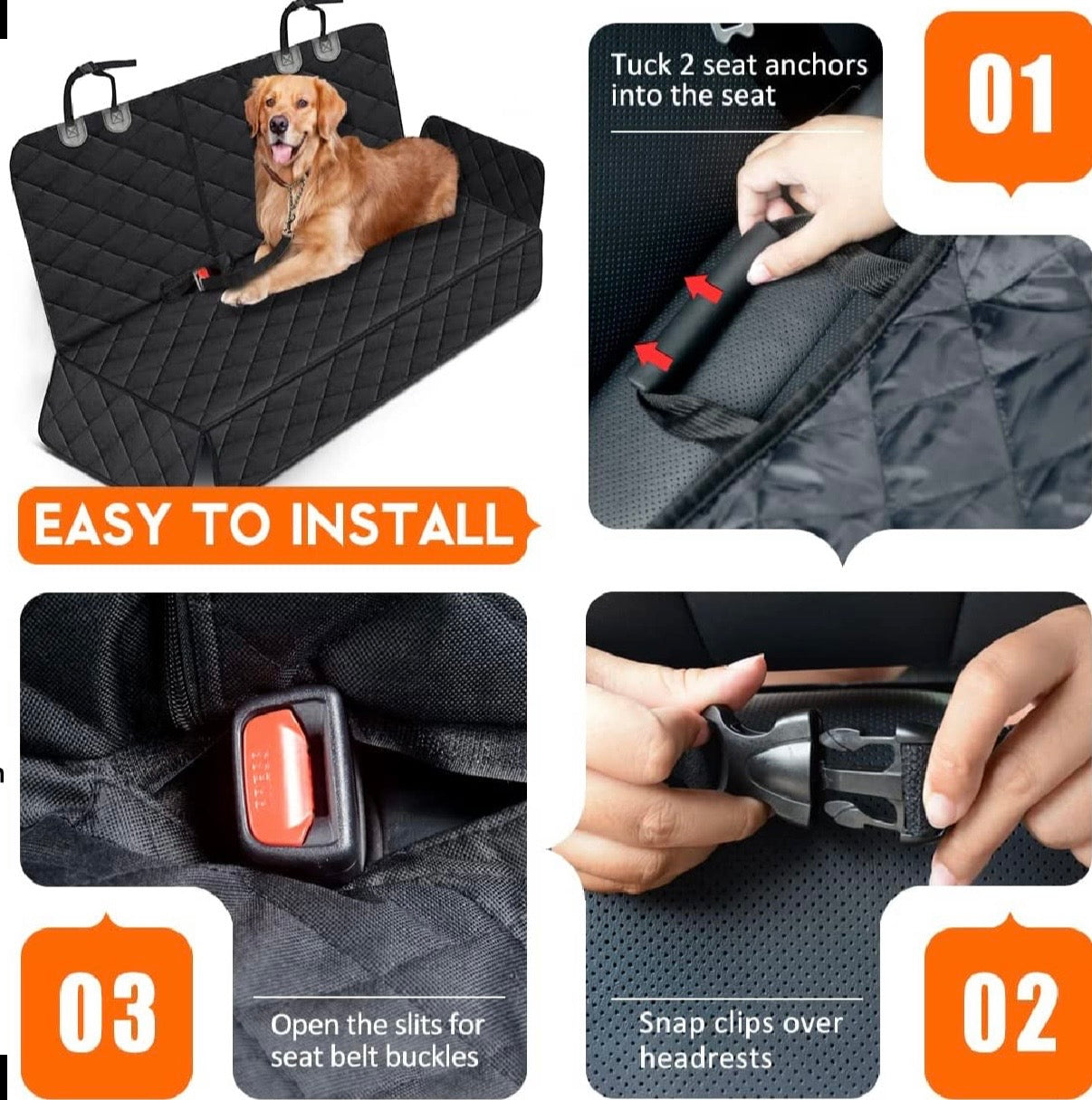 Dog Car Seat Cover, Back Seat Cover for Dogs Pet Car Seat Protector Waterproof Rear Seat Cover Durable Car Seat Cover, Fits Middle Armrest for Most Cars Suvs Trucks (53” Width)- Black