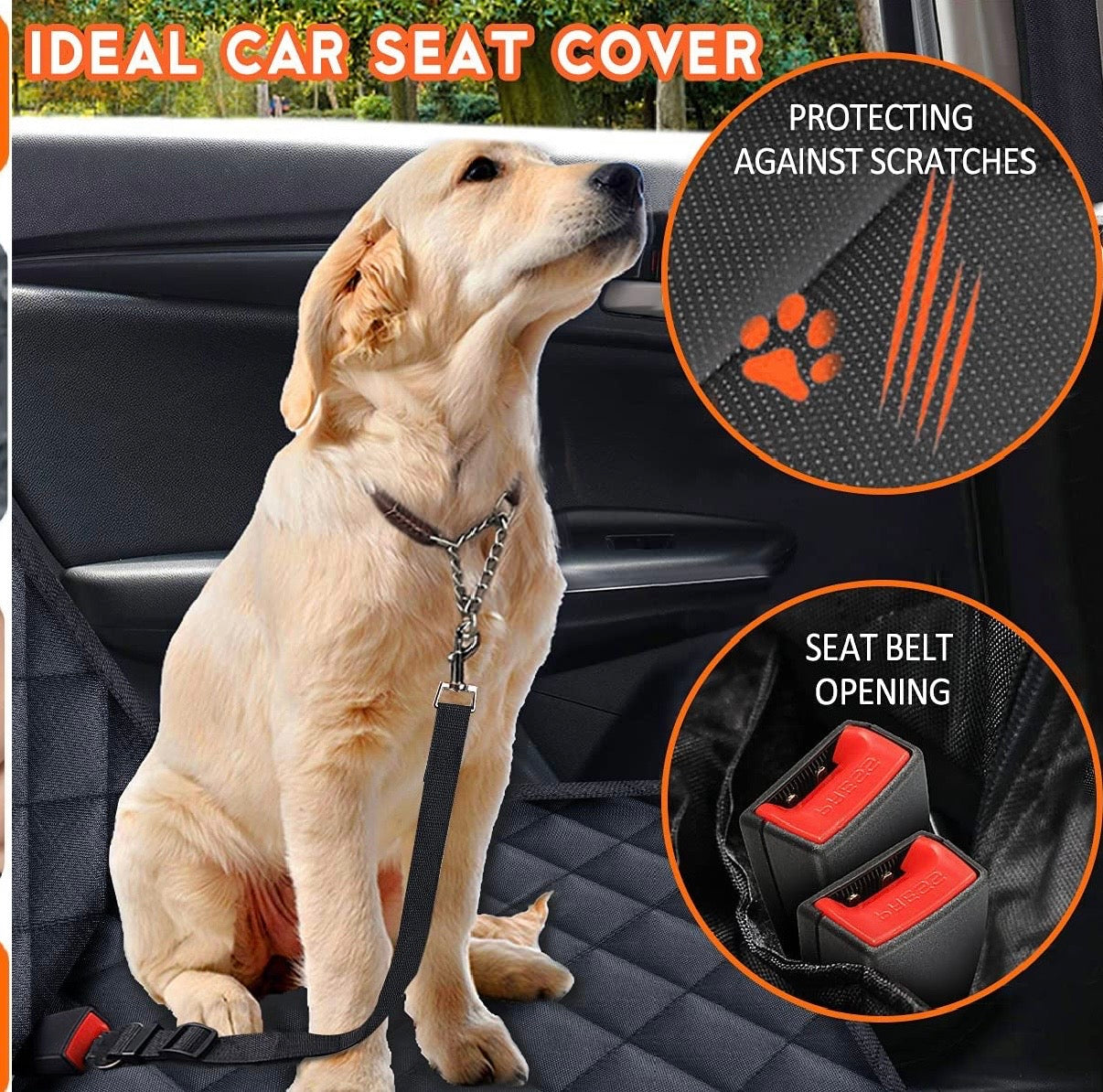 Dog Car Seat Cover, Back Seat Cover for Dogs Pet Car Seat Protector Waterproof Rear Seat Cover Durable Car Seat Cover, Fits Middle Armrest for Most Cars Suvs Trucks (53” Width)- Black