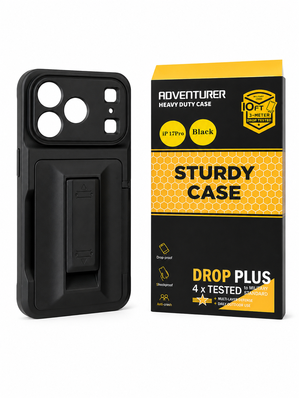 Heavy Duty iPhone 17 Pro Case with Wallet, Stand & Screen Protector – Drop & Shock Proof