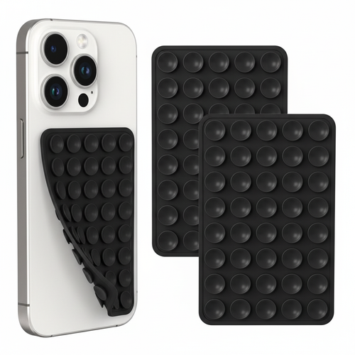 Black silicone suction cup phone grip and stand